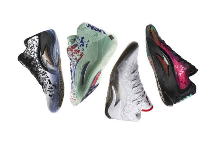 View of four colorways of the Jordan Zion 3 basketball shoe.